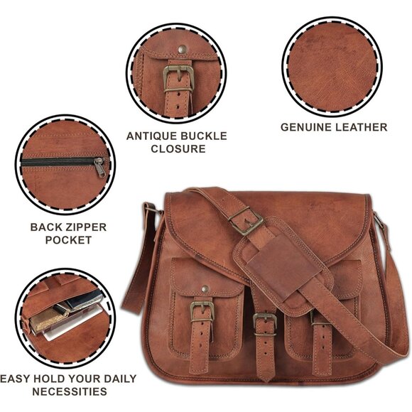 Women Brown Crossbody Satchel Ladies Tote Travel Genuine Leather Shoulder Bag - Picture 5 of 9